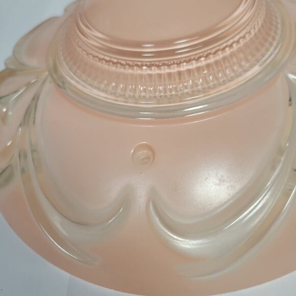 Vintage Ceiling Light Fixture, Pink Round Light Globe, 3 Chain Art Deco - Picture 4 of 10